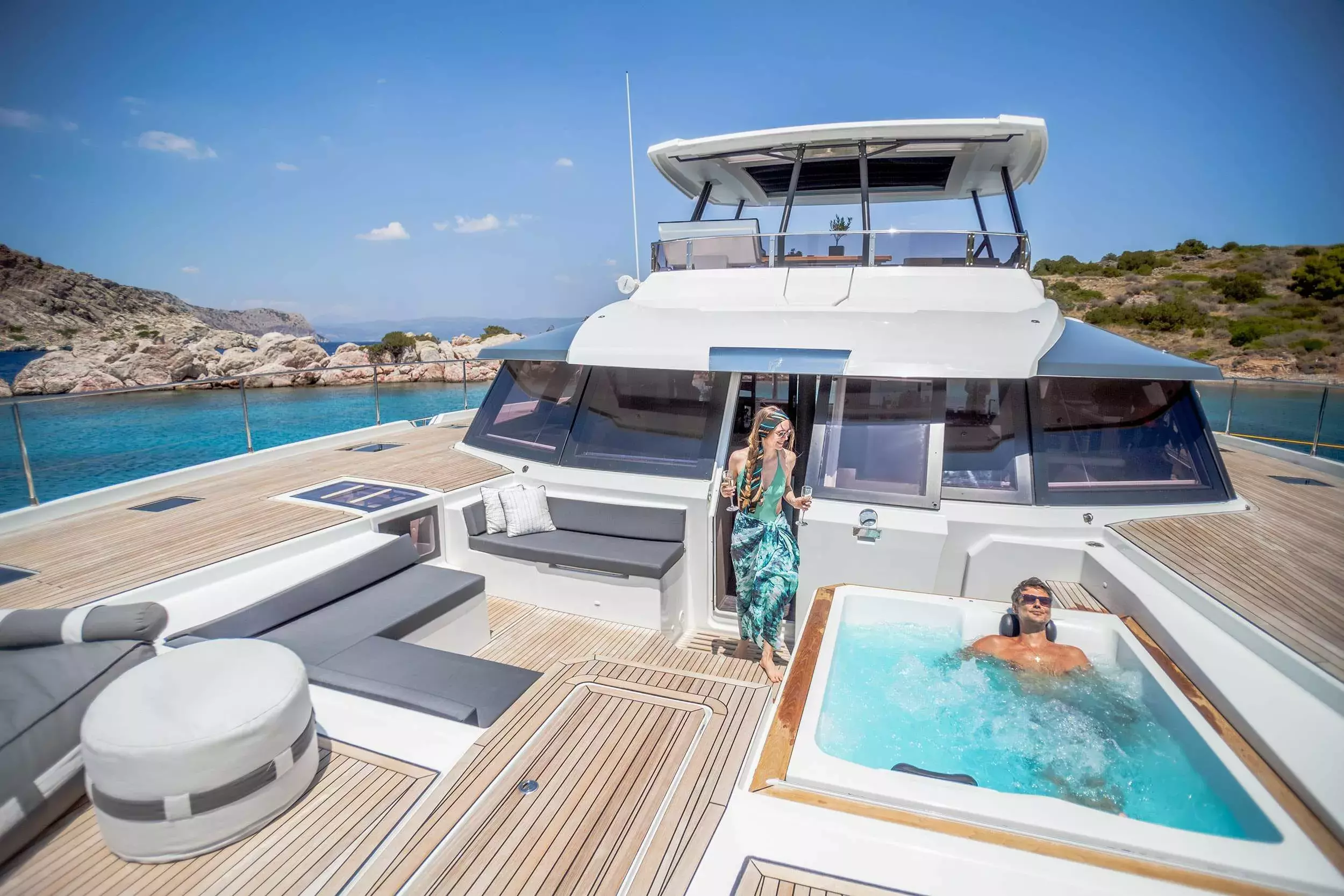 D2 by Fountaine Pajot - Special Offer for a private Power Catamaran Charter in Mykonos with a crew