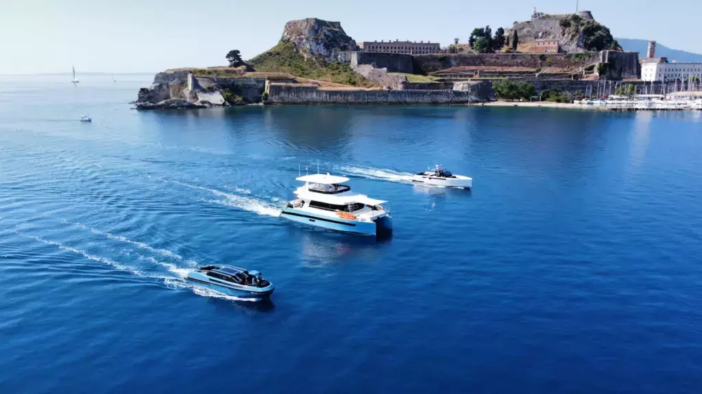 Nisi by Nisi Yachts - Special Offer for a private Power Catamaran Rental in Santorini with a crew