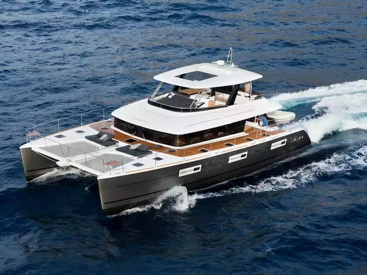 Pearly Gates by Lagoon - Special Offer for a private Power Catamaran Charter in Santorini with a crew