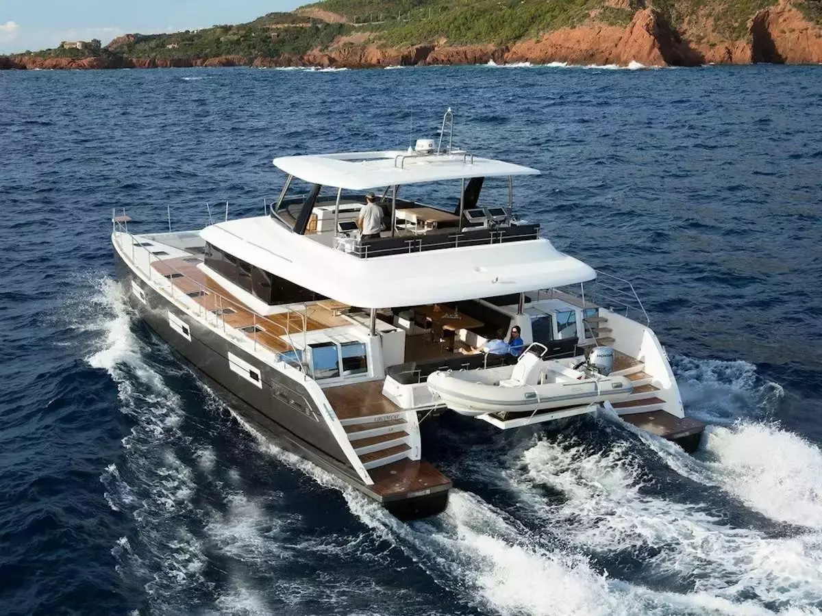 Pearly Gates by Lagoon - Special Offer for a private Power Catamaran Charter in Santorini with a crew